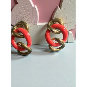 Bold Red & Gold Link Earrings | Sculptural Statement Jewelry | Modern Art-Insp